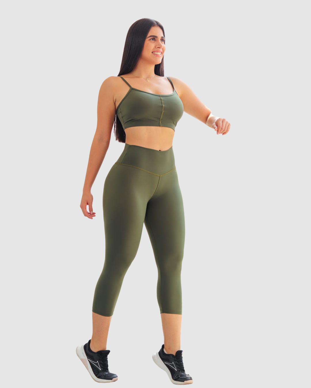 Leggins Unicolor en Tela Nylon Pretina Ancha 3/4, Control Abdomen