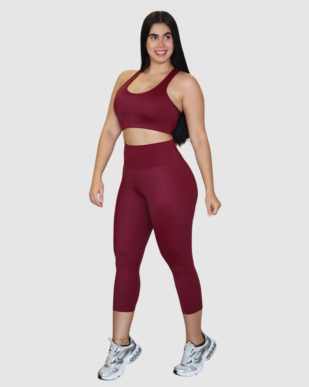 Leggins Unicolor en Tela Nylon Pretina Ancha 3/4, Control Abdomen