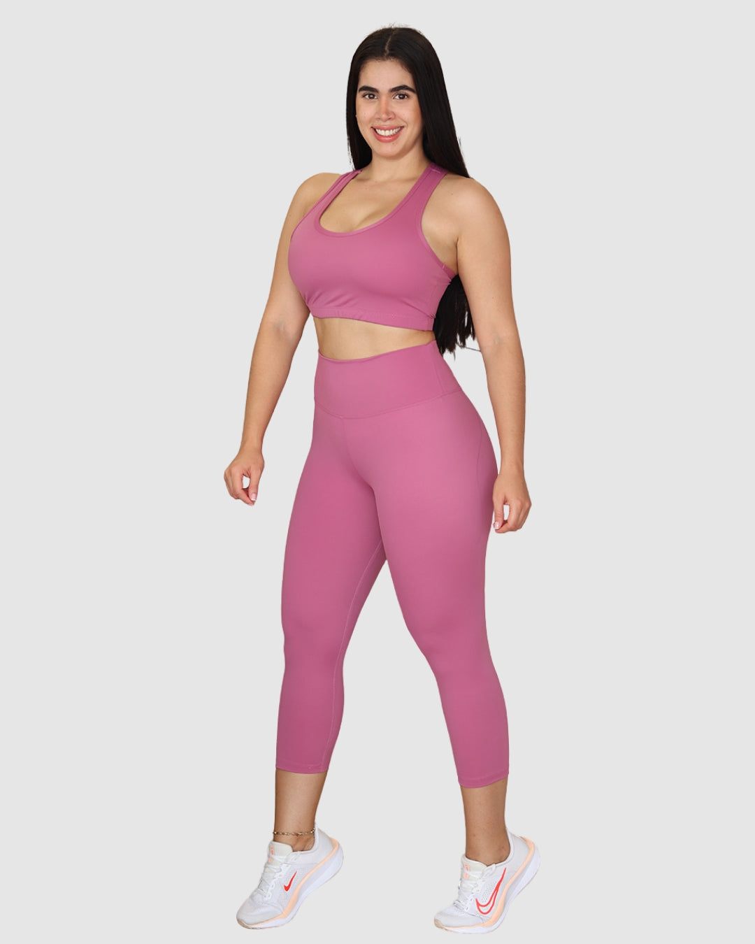 Leggins Unicolor en Tela Nylon Pretina Ancha 3/4, Control Abdomen