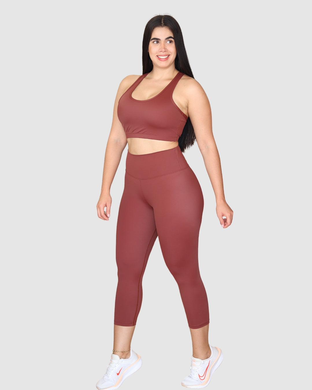 Leggins Unicolor en Tela Nylon Pretina Ancha 3/4, Control Abdomen