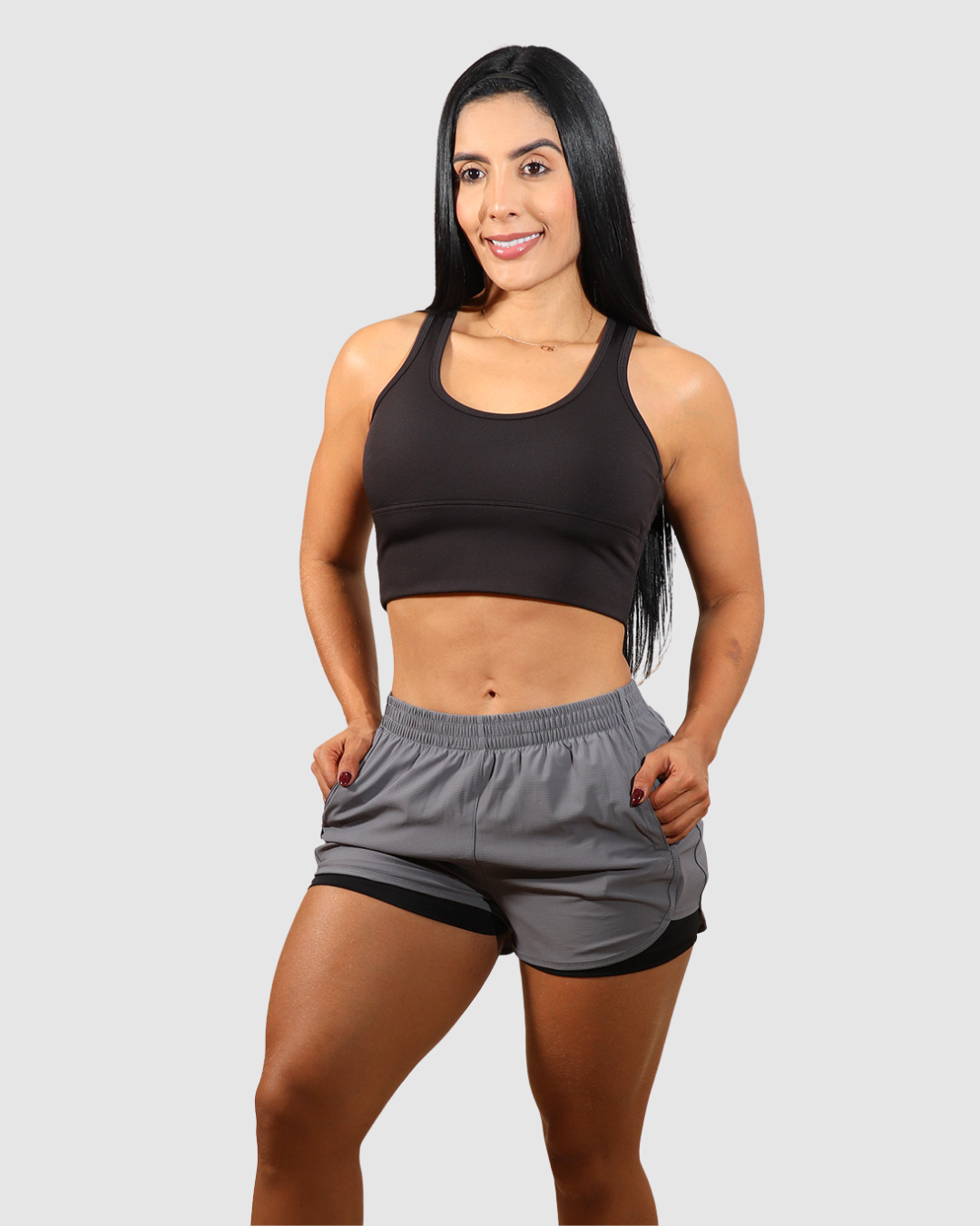Pantaloneta Doble Short Running Bolsillos Licrada