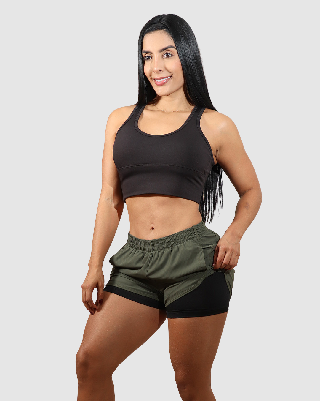 Pantaloneta Doble Short Running Bolsillos Licrada