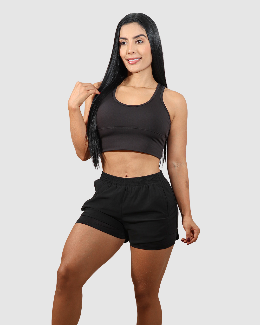 Pantaloneta Doble Short Running Bolsillos Licrada