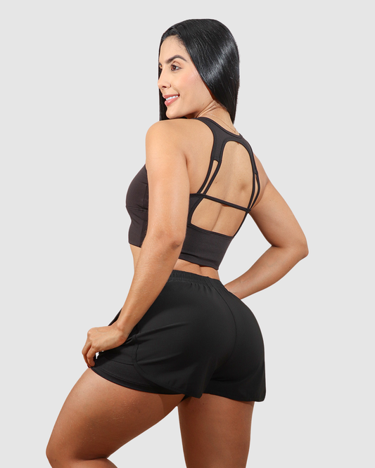Pantaloneta Doble Short Running Bolsillos Licrada