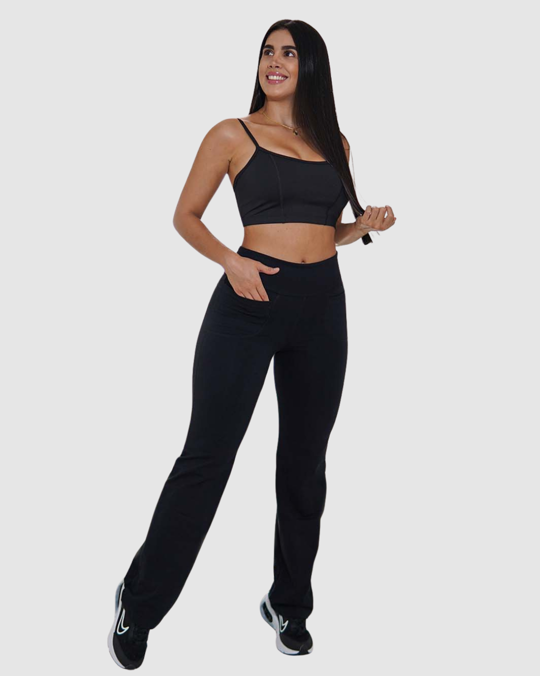 Leggins Bota Recta con Bolsillos Delanteros en Tela Algodón