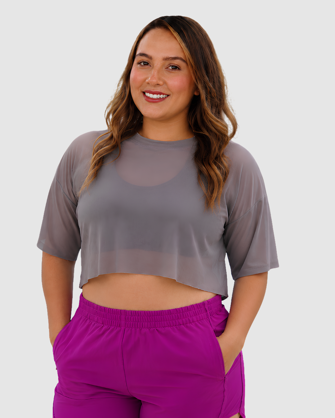 Blusa Deportiva Corta en Velo con Espalda Corte Mariposa