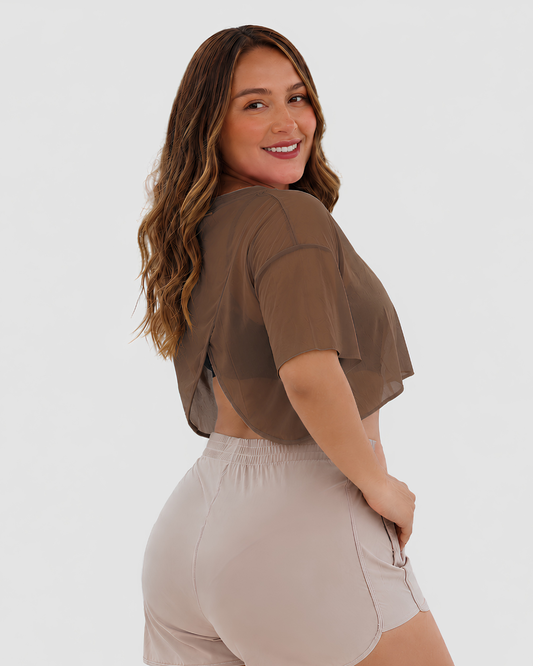 Blusa Deportiva Corta en Velo con Espalda Corte Mariposa